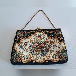 Small embroidered tapestry fabric handbag